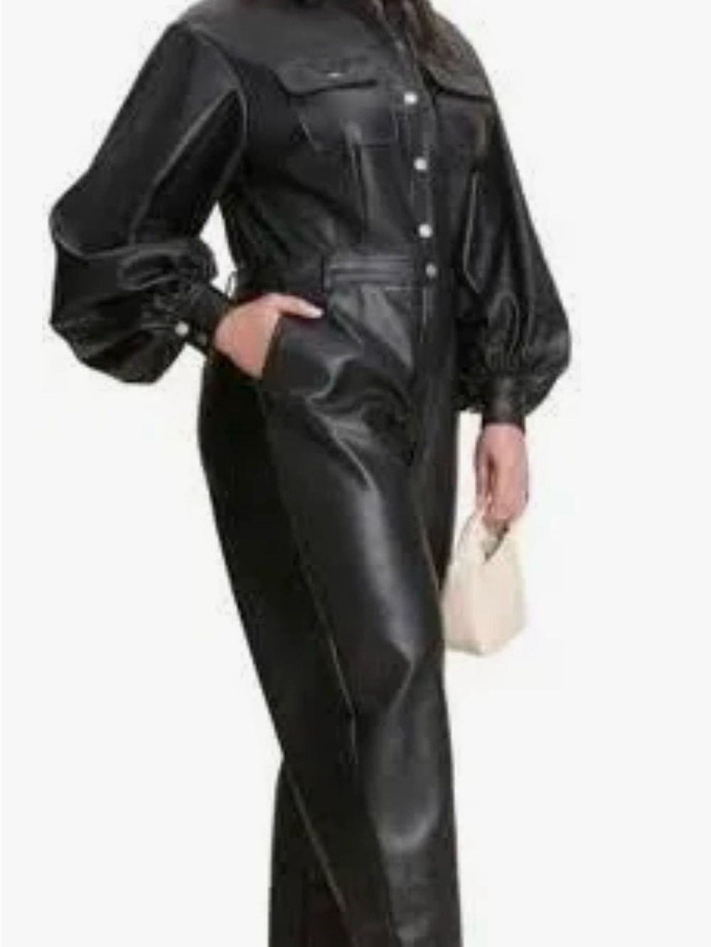 ELOQUII Black Faux Leather Jumpsuit Jacket - Women's Long Sleeve 🖤